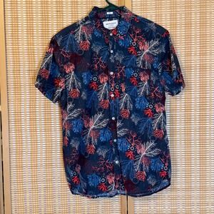Paperdenim&cloth Mens Large Slim Fit Coral Reef Print Short Sleeve Button Down